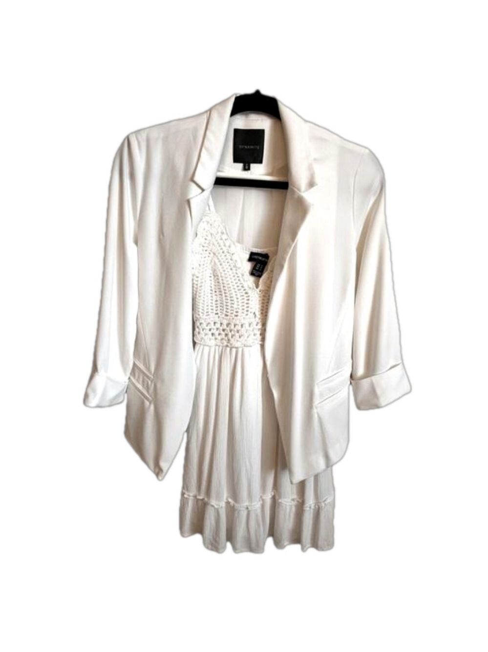 2 piece bundle Streetwear society crochet mini dress under Dynamite white blazer
